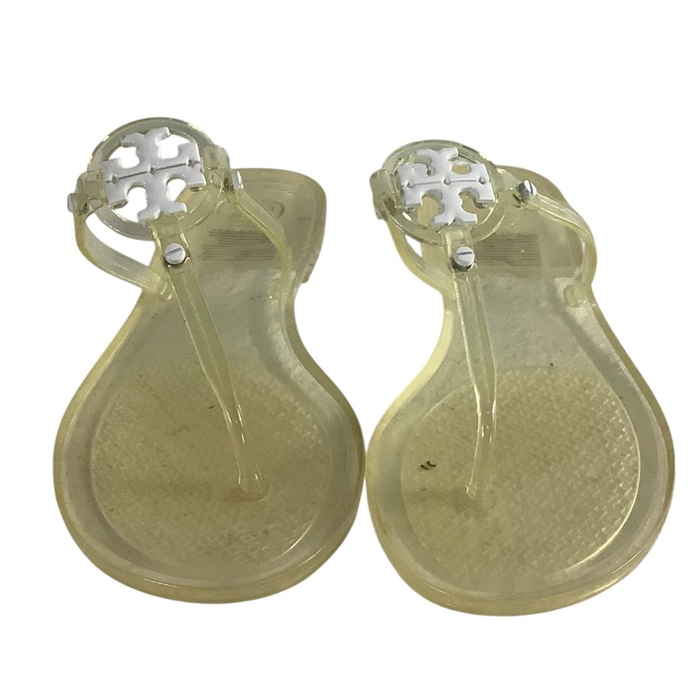 Tory Burch Miller Jelly Thong Sandals Clear PVC Logo Flip Flops Womens 10